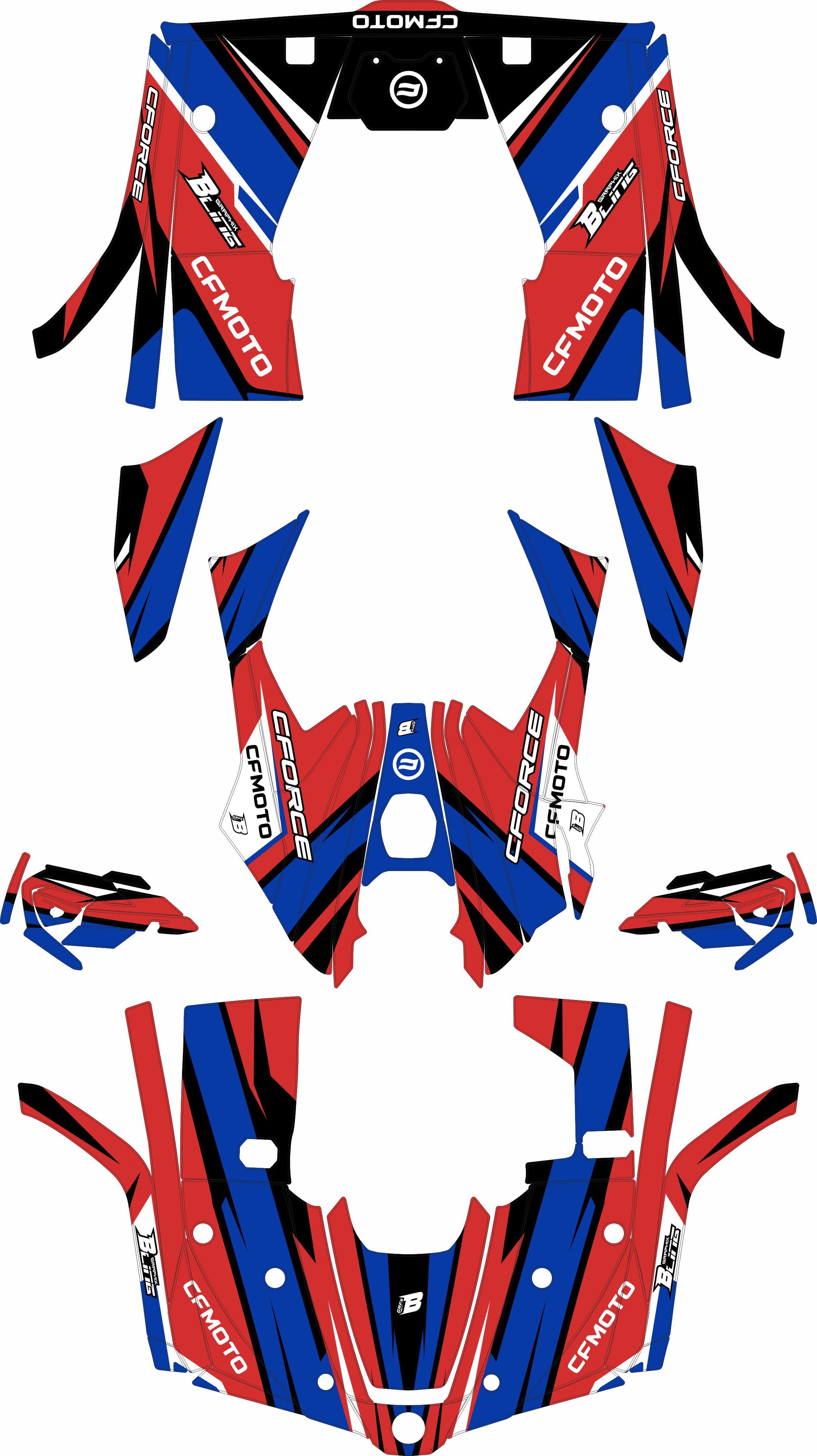 CFMOTO CFORCE 400 520 FULL GRAPHICS KIT ''ATOM RED'' DESIGN – bling graphix