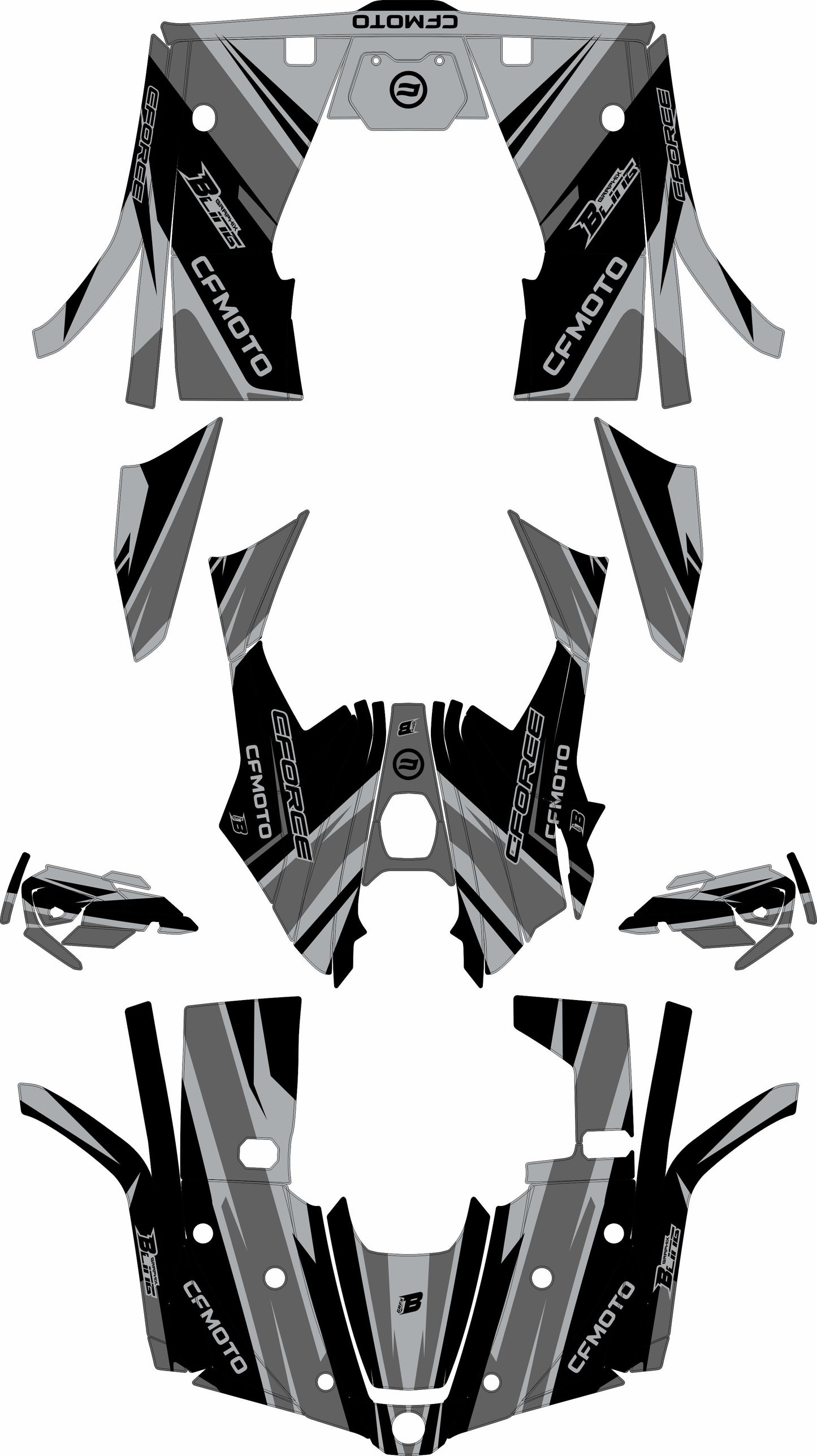 CFMOTO CFORCE 400 520 FULL GRAPHICS KIT ''ATOM BLACK'' DESIGN