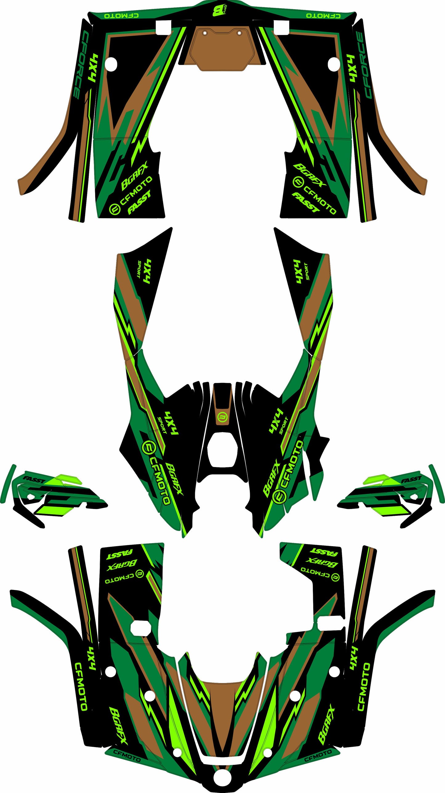 CFMOTO CFORCE 400 520 FULL GRAPHICS KIT ''TANTRUM GREEN'' DESIGN