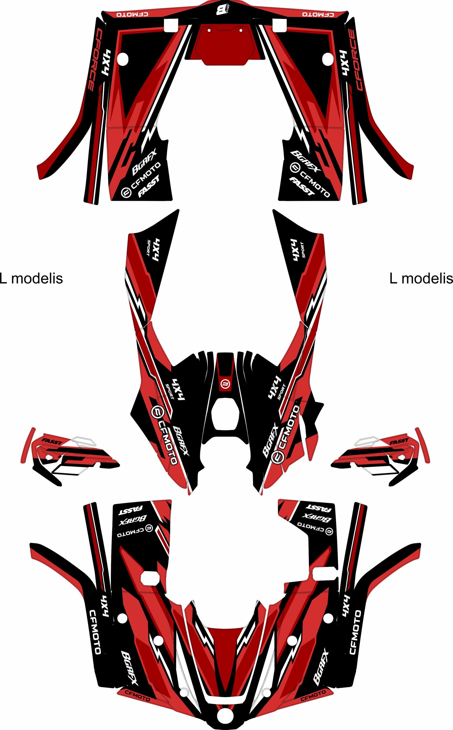 CFMOTO CFORCE 400 520 FULL GRAPHICS KIT ''TANTRUM RED'' DESIGN