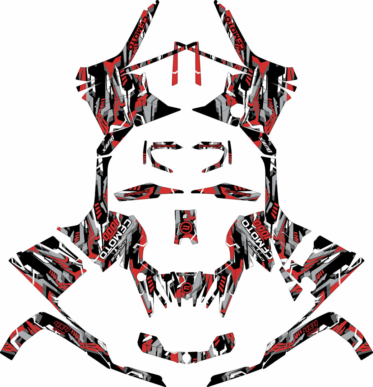 CFMOTO CFORCE G2 FULL GRAPHICS KIT ''TRANCED RED'' DESIGN – bling graphix