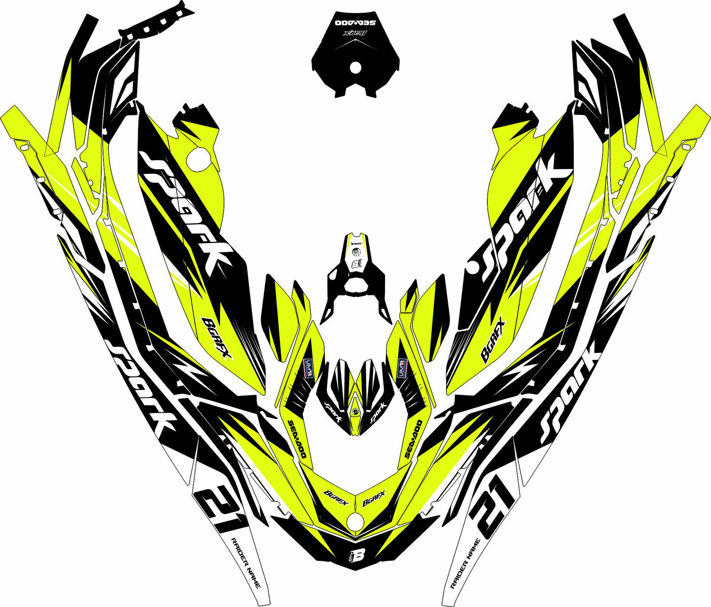 SEA-DOO SPARK 2014-2023 FULL GRAPHICS KIT "ATTACK FLUO" DESIGN