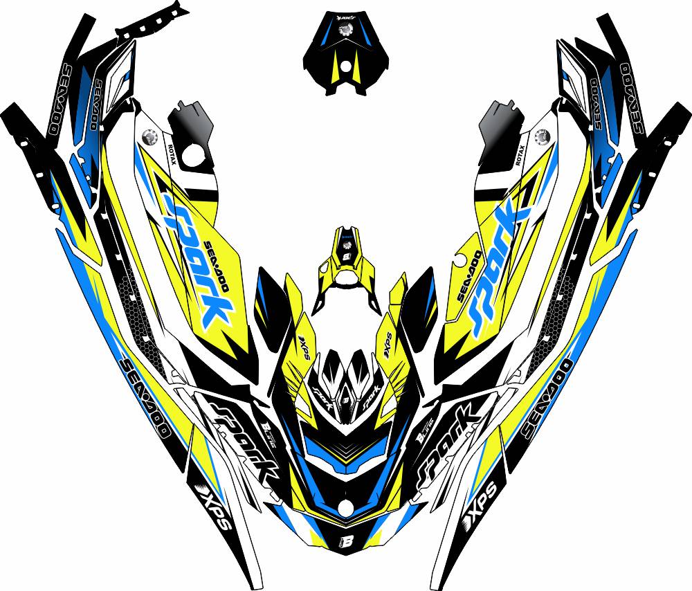SEA-DOO SPARK 2014-2023 FULL GRAPHICS KIT "FACTORY V1 FLUO YELLOW" DESIGN