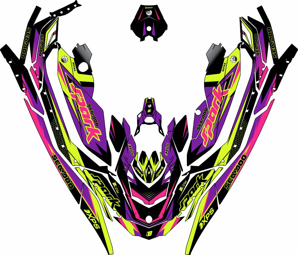 SEA-DOO SPARK 2014-2023 FULL GRAPHICS KIT "FACTORY V1 PURPLED" DESIGN