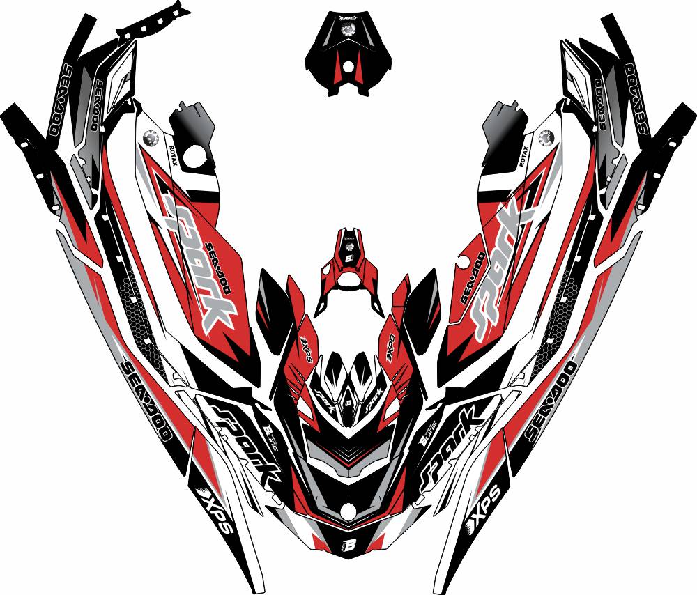 SEA-DOO SPARK 2014-2023 FULL GRAPHICS KIT "FACTORY V1 RED" DESIGN