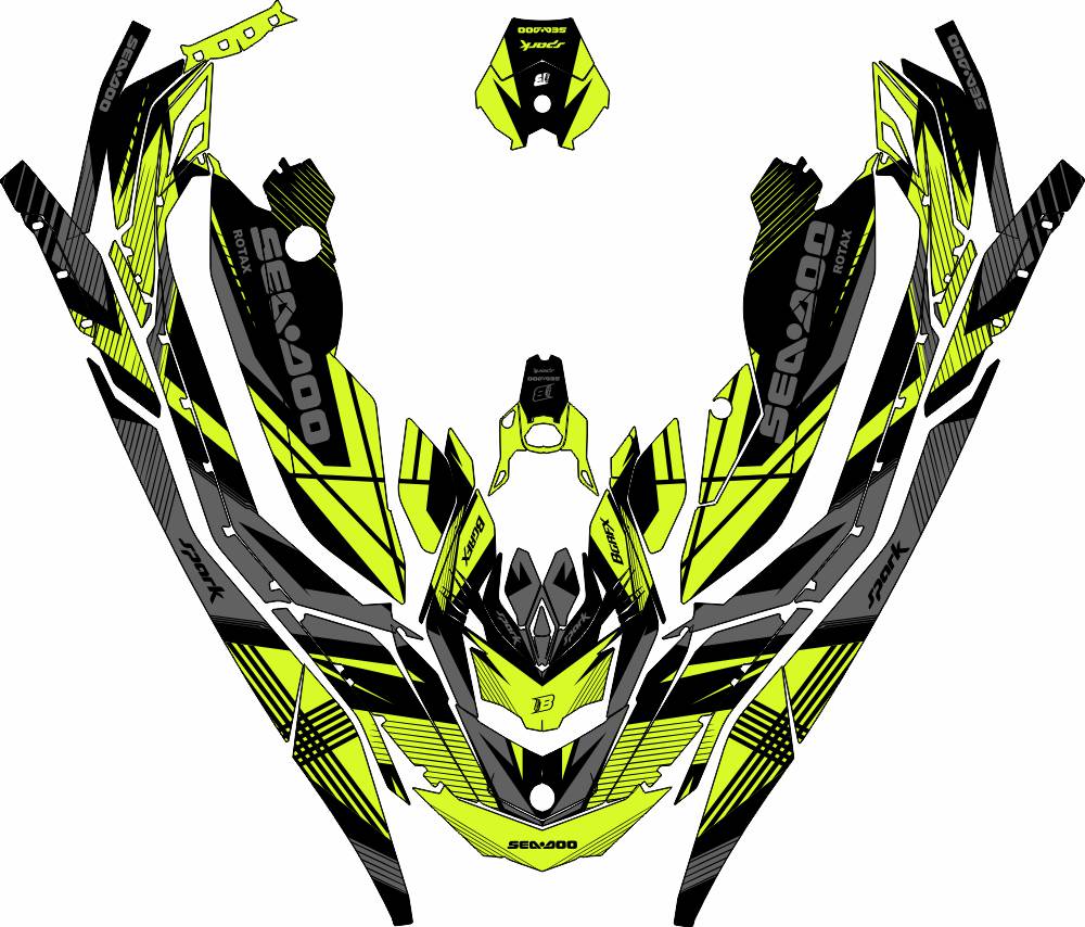 SEA-DOO SPARK 2014-2023 FULL GRAPHICS KIT "LINED LIME GREEN" DESIGN