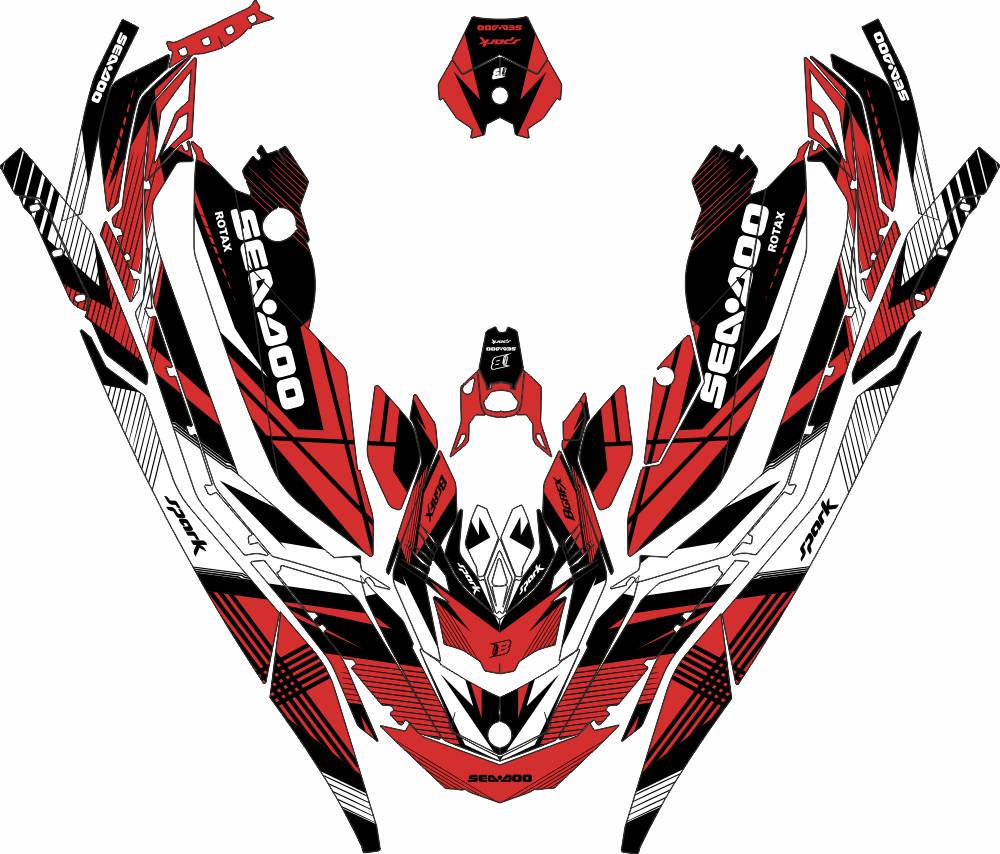 SEA-DOO SPARK 2014-2023 FULL GRAPHICS KIT "LINED RED" DESIGN
