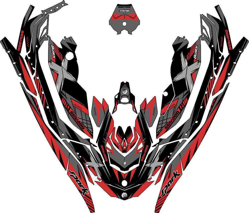 SEA-DOO SPARK 2014-2023 FULL GRAPHICS KIT "RACED RED" DESIGN
