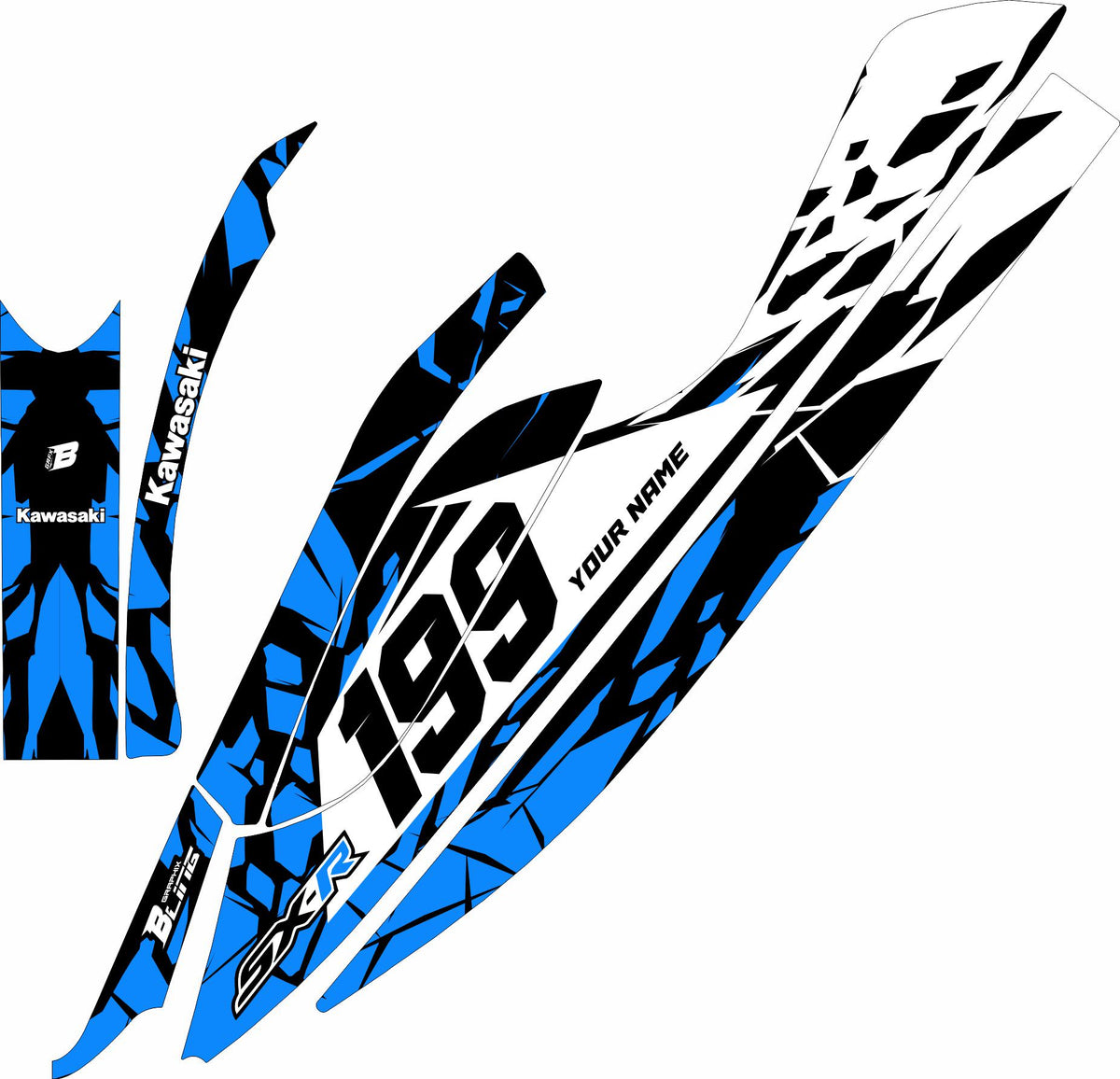 KAWASAKI SXR 800 FULL GRAPHICS KIT "CLASHED BLUE" DESIGN