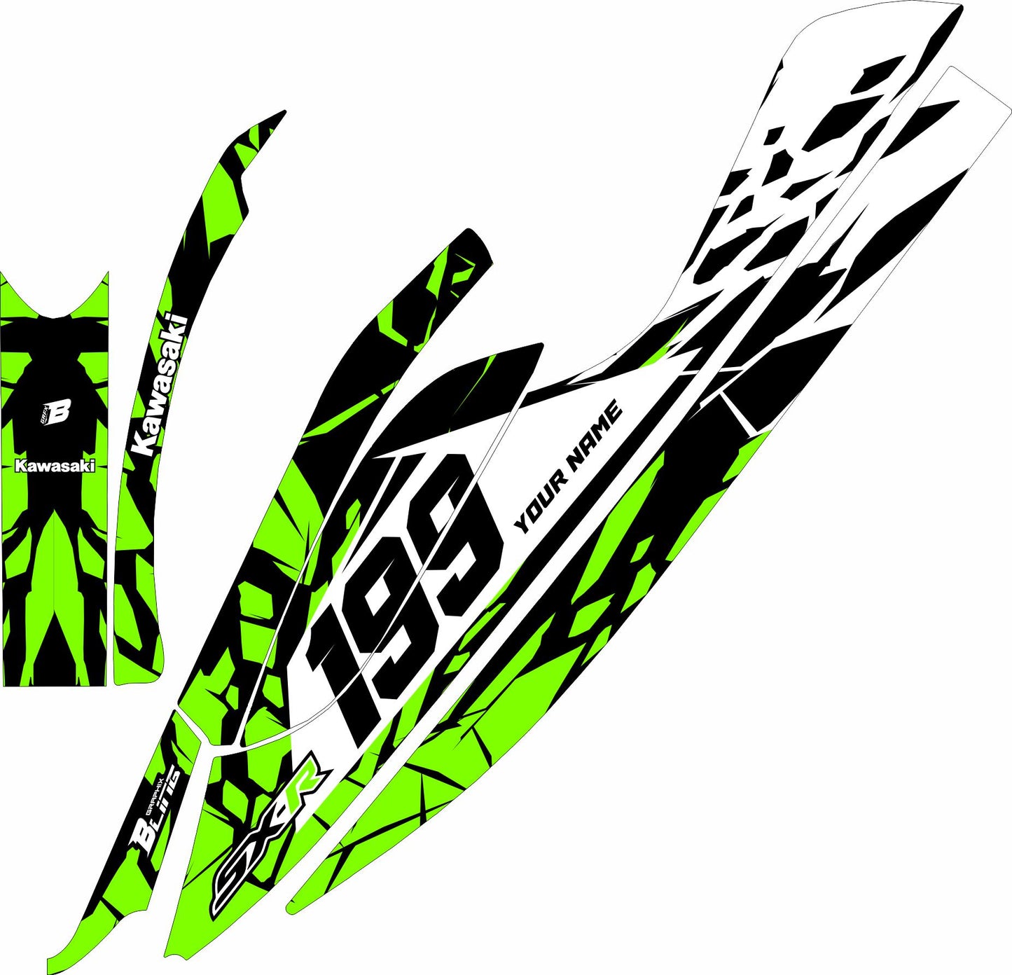 KAWASAKI SXR 800 FULL GRAPHICS KIT "CLASHED GREEN" DESIGN