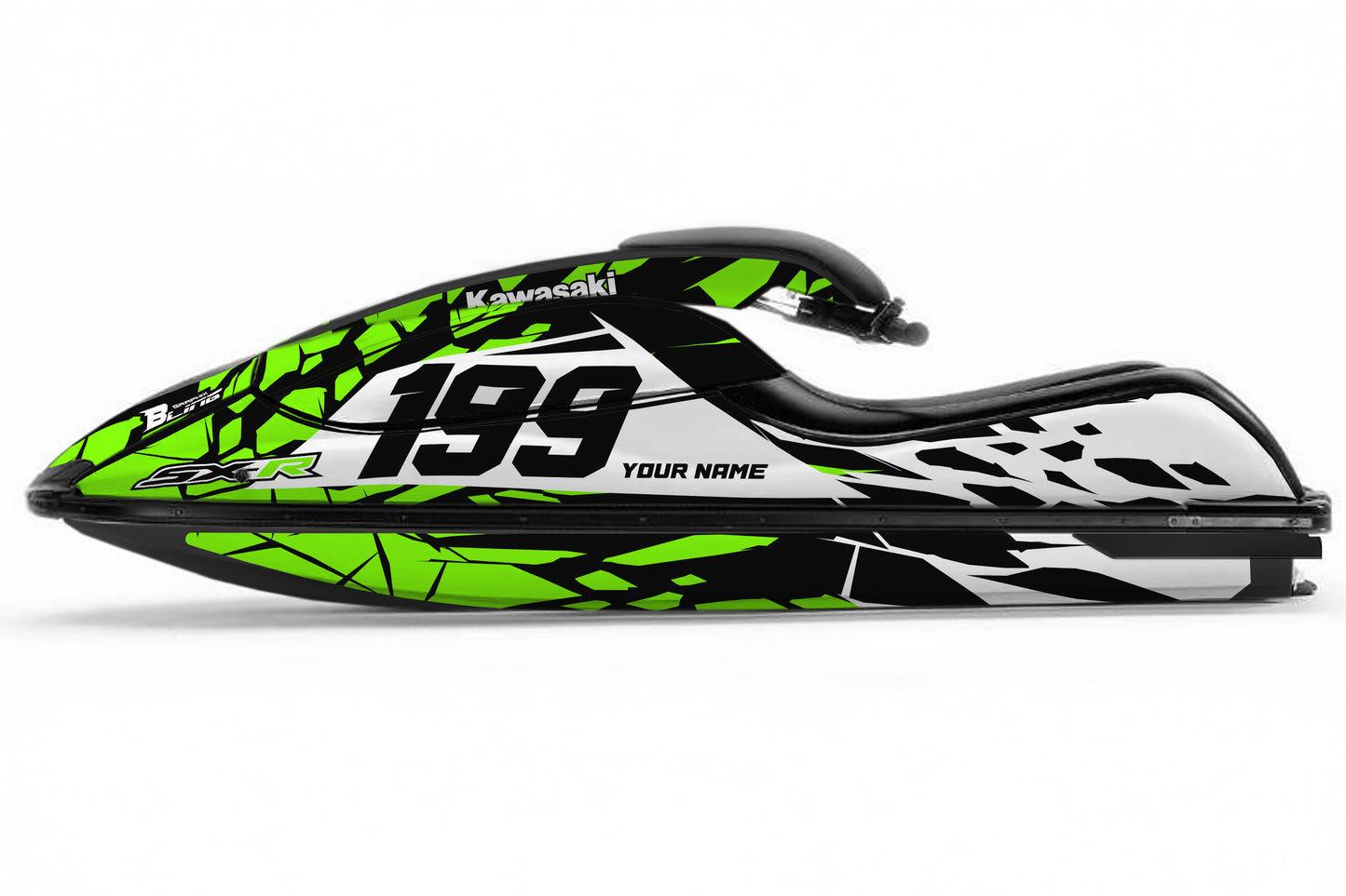 KAWASAKI SXR 800 FULL GRAPHICS KIT "CLASHED GREEN" DESIGN