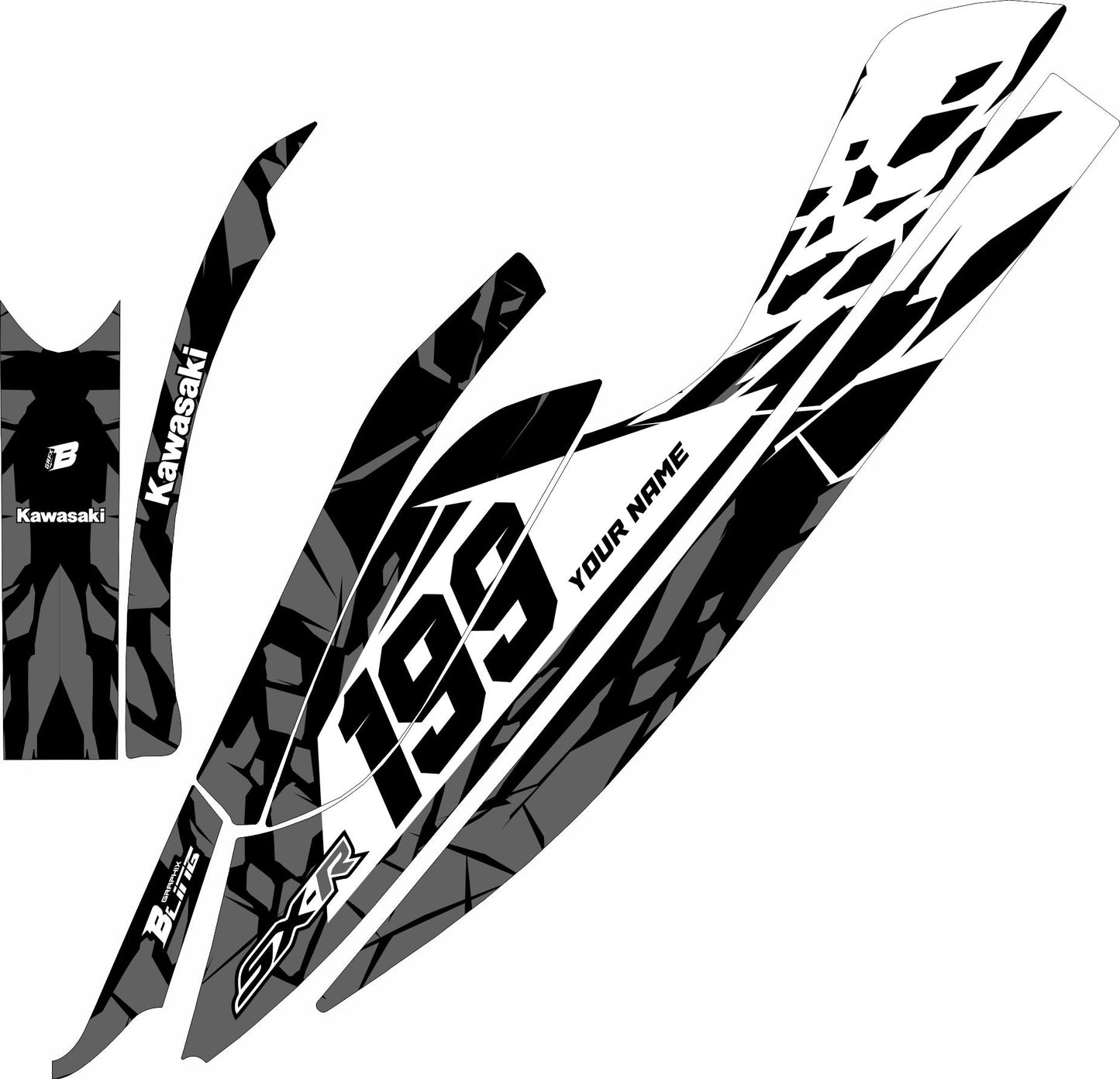 KAWASAKI SXR 800 FULL GRAPHICS KIT "CLASHED GREY" DESIGN