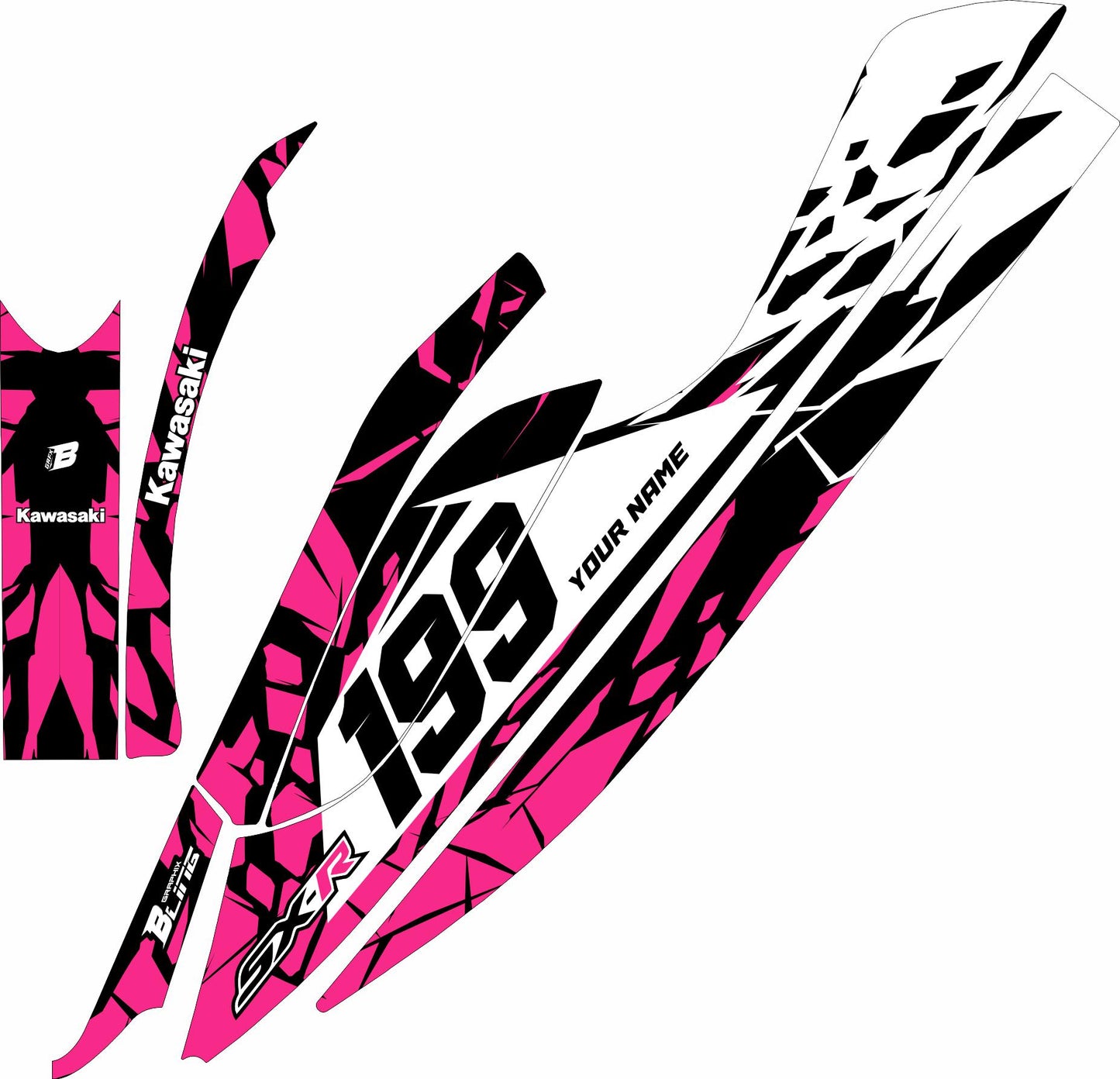 KAWASAKI SXR 800 FULL GRAPHICS KIT "CLASHED PINK" DESIGN