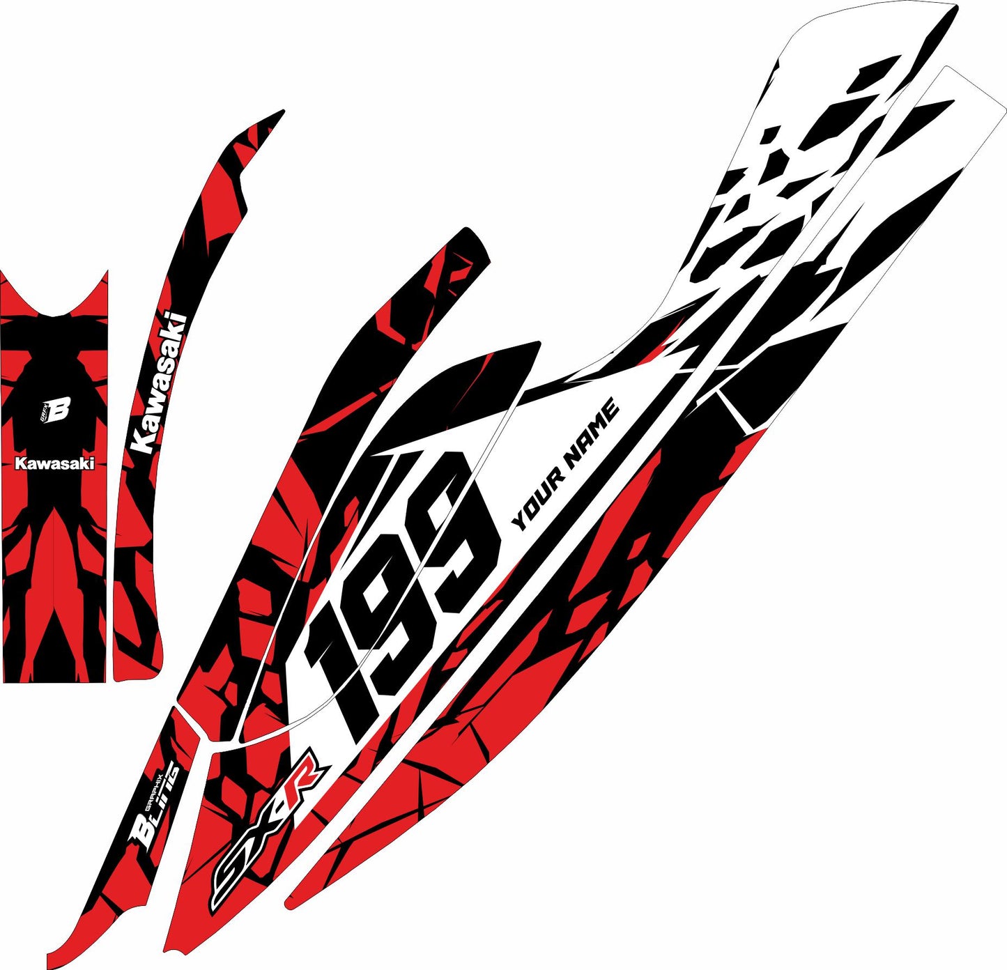 KAWASAKI SXR 800 FULL GRAPHICS KIT "CLASHED RED" DESIGN