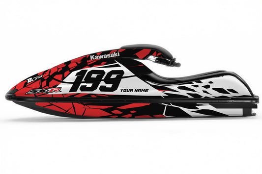 KAWASAKI SXR 800 FULL GRAPHICS KIT "CLASHED RED" DESIGN