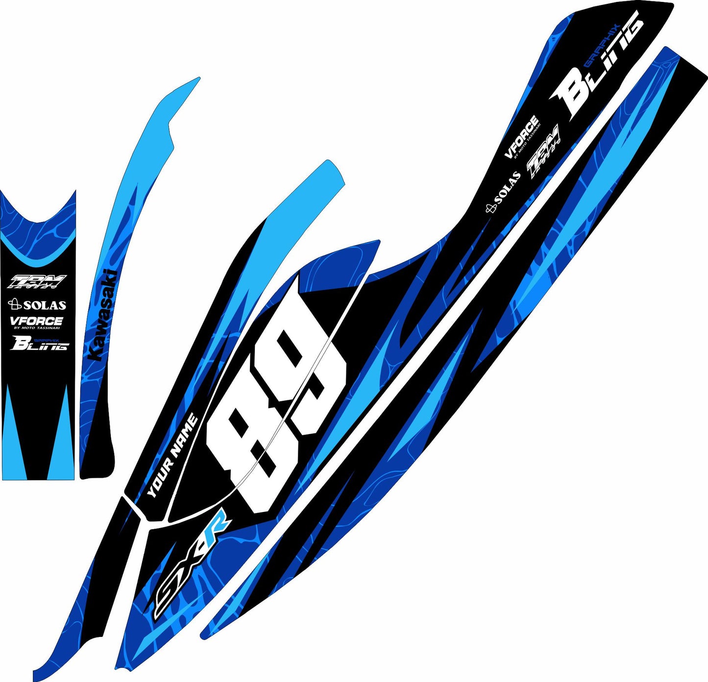 KAWASAKI SXR 800 FULL GRAPHICS KIT "LIQUID BLUE" DESIGN