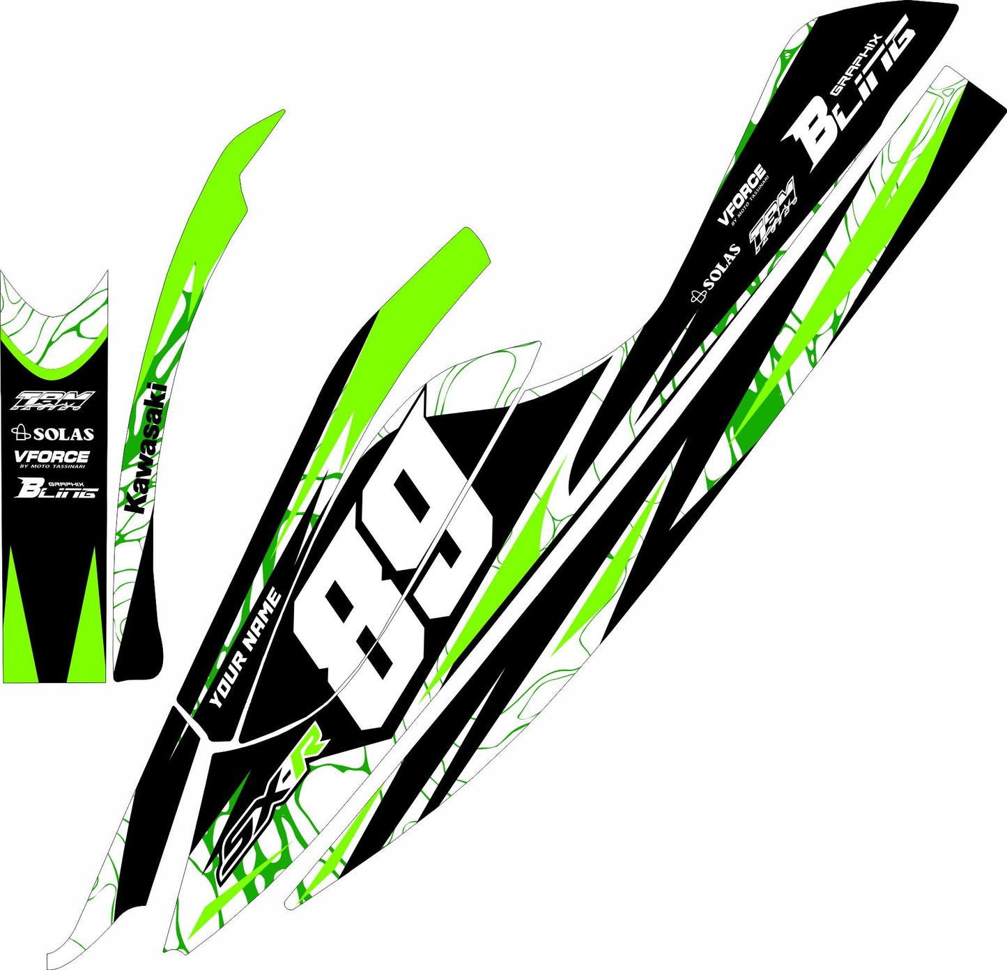 KAWASAKI SXR 800 FULL GRAPHICS KIT "LIQUID GREEN" DESIGN
