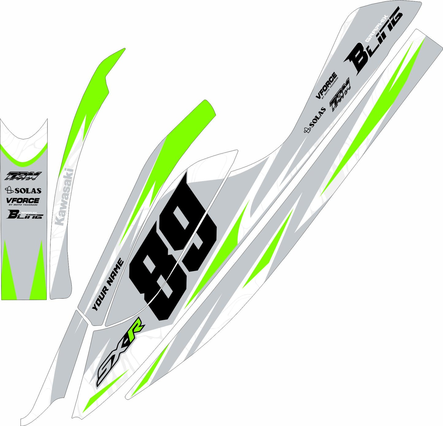 KAWASAKI SXR 800 FULL GRAPHICS KIT "LIQUID GREY" DESIGN