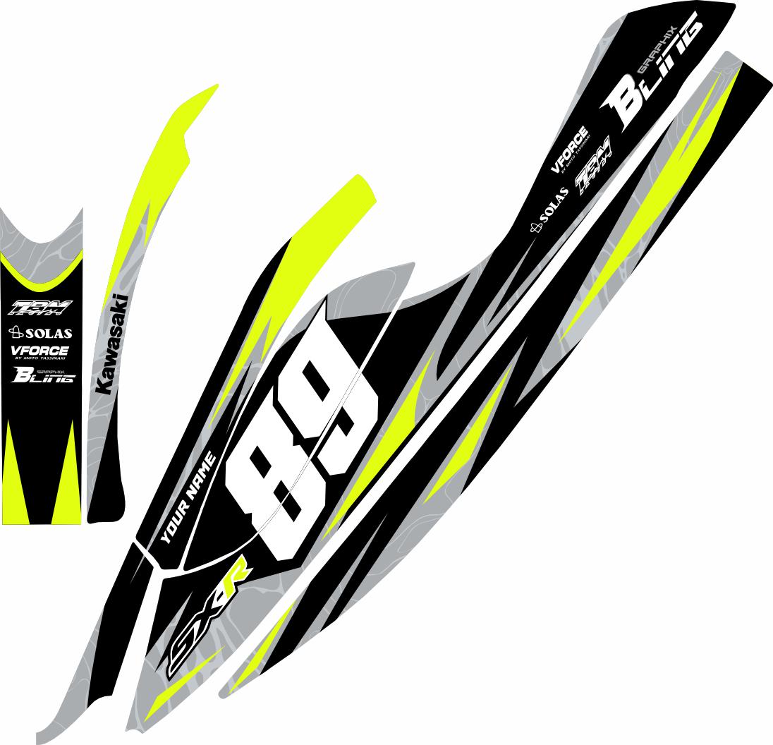 KAWASAKI SXR 800 FULL GRAPHICS KIT "LIQUID LIME" DESIGN