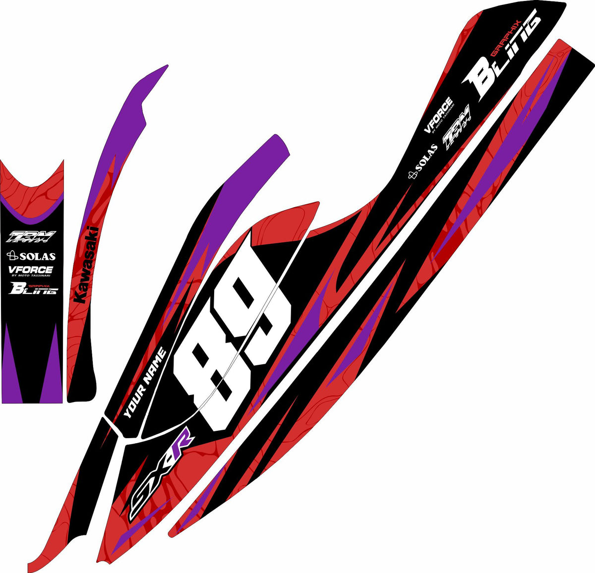 KAWASAKI SXR 800 FULL GRAPHICS KIT "LIQUID RED" DESIGN