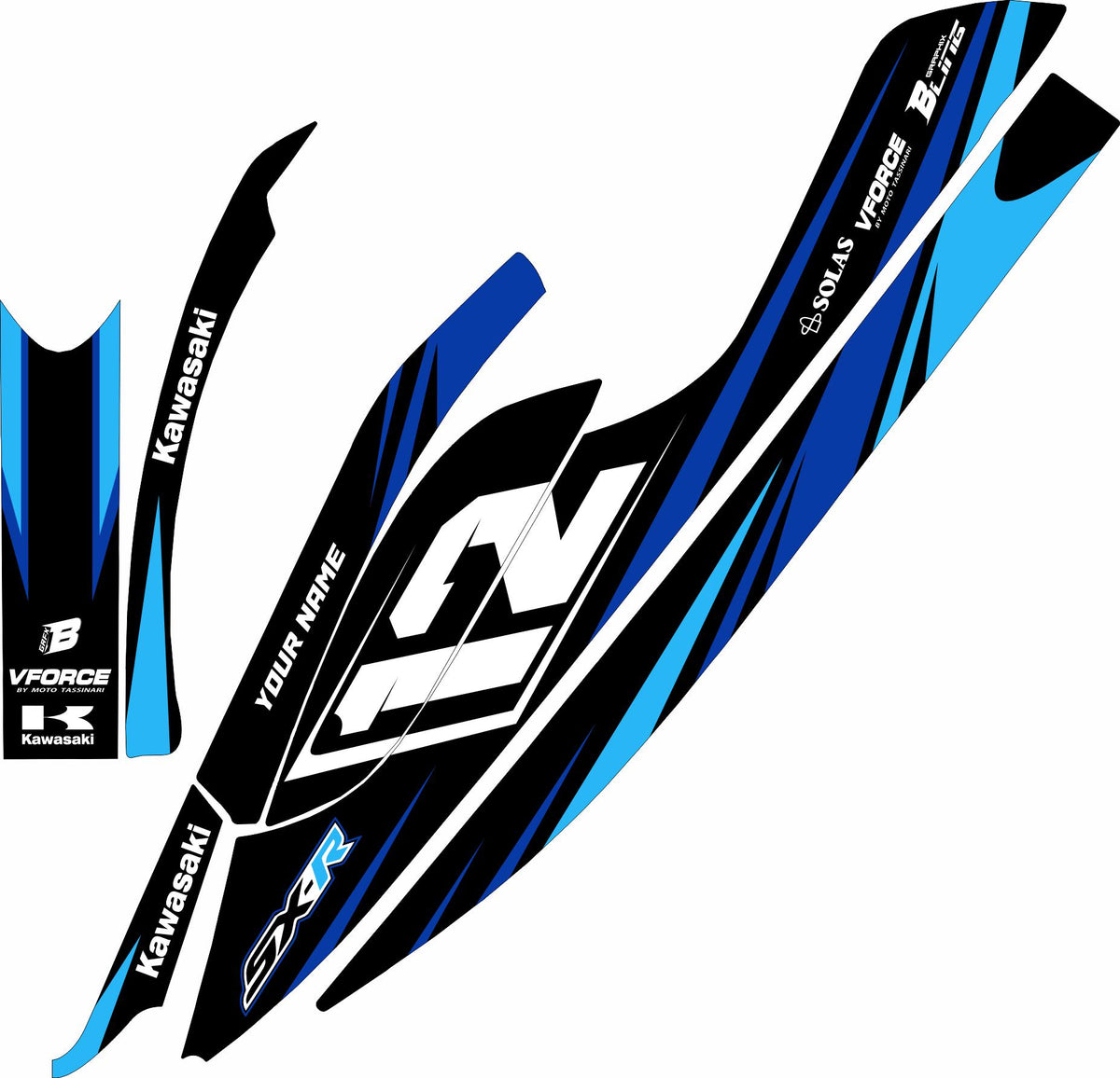 KAWASAKI SXR 800 FULL GRAPHICS KIT "RACED BLUE" DESIGN