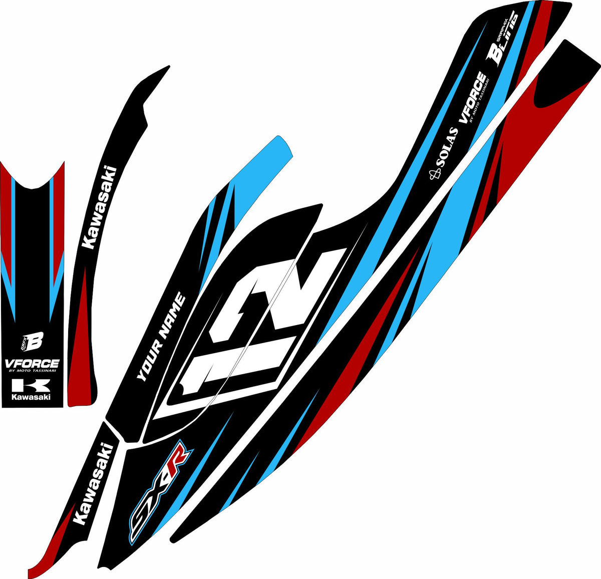 KAWASAKI SXR 800 FULL GRAPHICS KIT "RACED" DESIGN