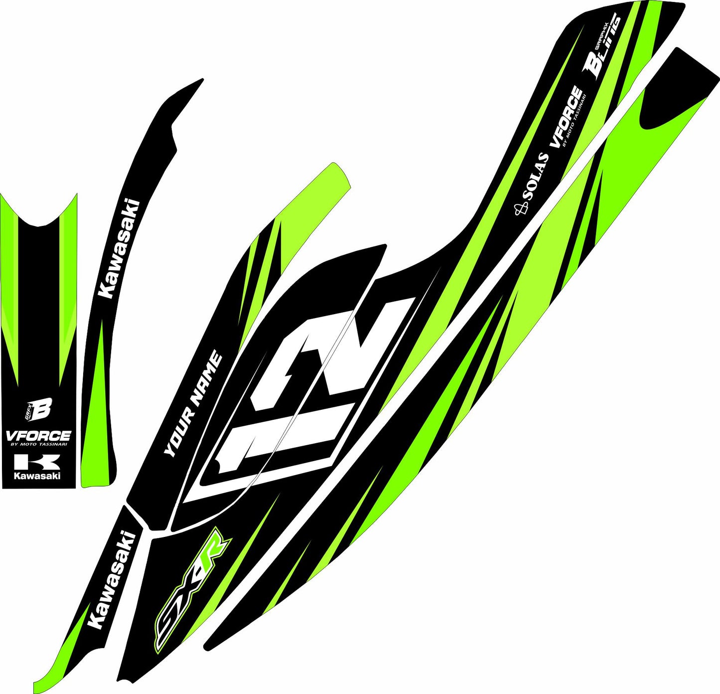 KAWASAKI SXR 800 FULL GRAPHICS KIT "RACED GREEN" DESIGN