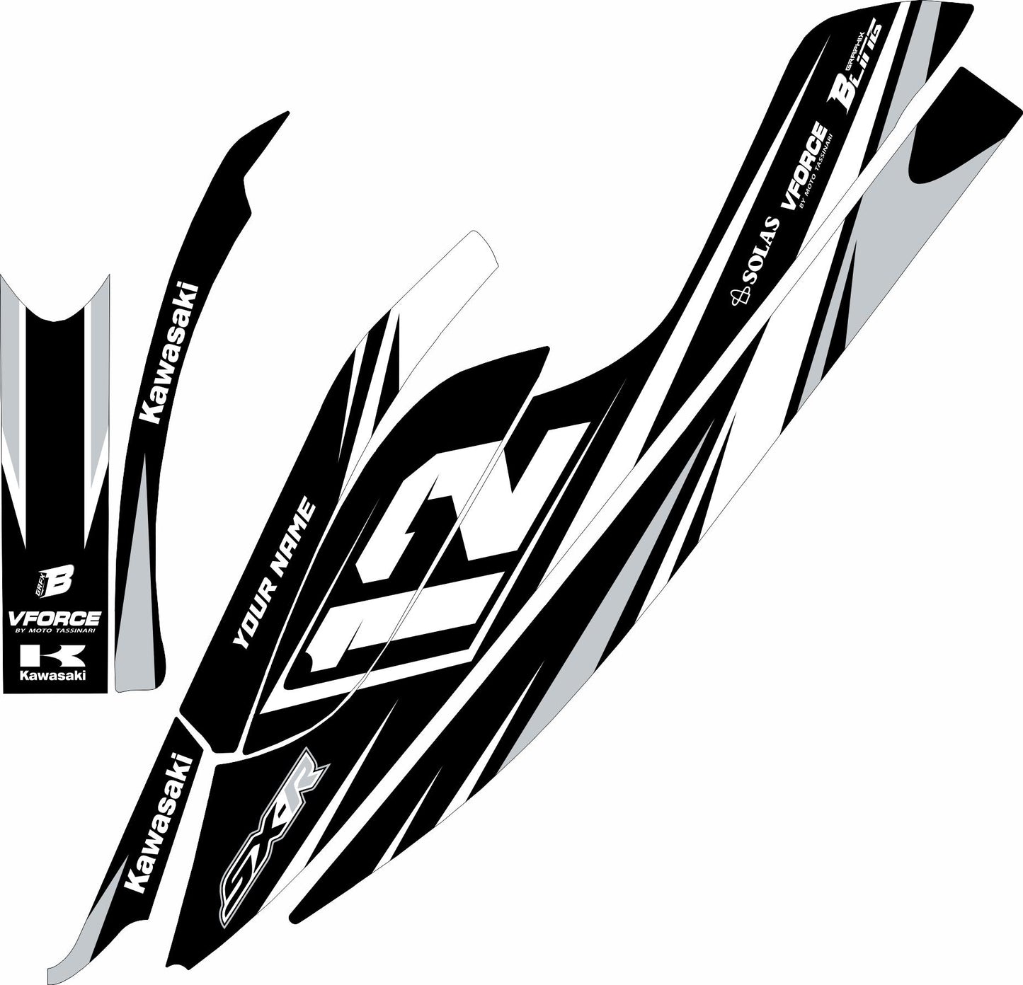 KAWASAKI SXR 800 FULL GRAPHICS KIT "RACED GREY" DESIGN