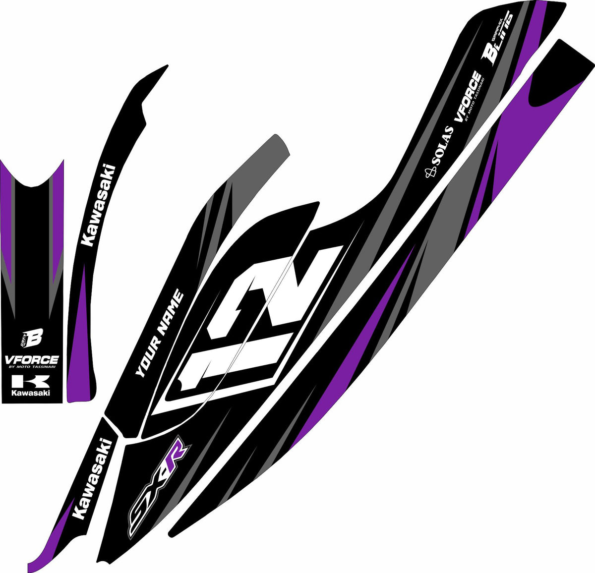 KAWASAKI SXR 800 FULL GRAPHICS KIT "RACED PURPLE" DESIGN