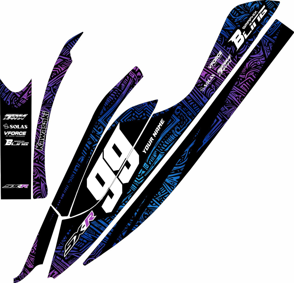 KAWASAKI SXR 800 FULL GRAPHICS KIT "TORTURE BLUE" DESIGN