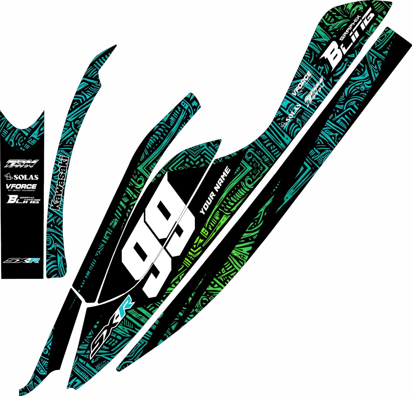KAWASAKI SXR 800 FULL GRAPHICS KIT "TORTURE GREEN" DESIGN