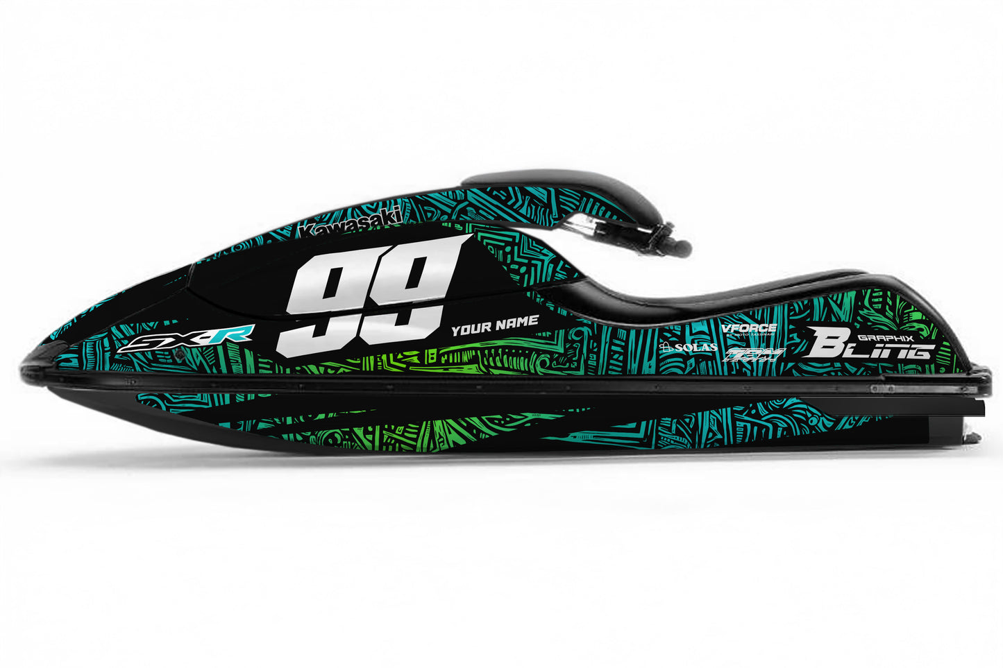 KAWASAKI SXR 800 FULL GRAPHICS KIT "TORTURE GREEN" DESIGN