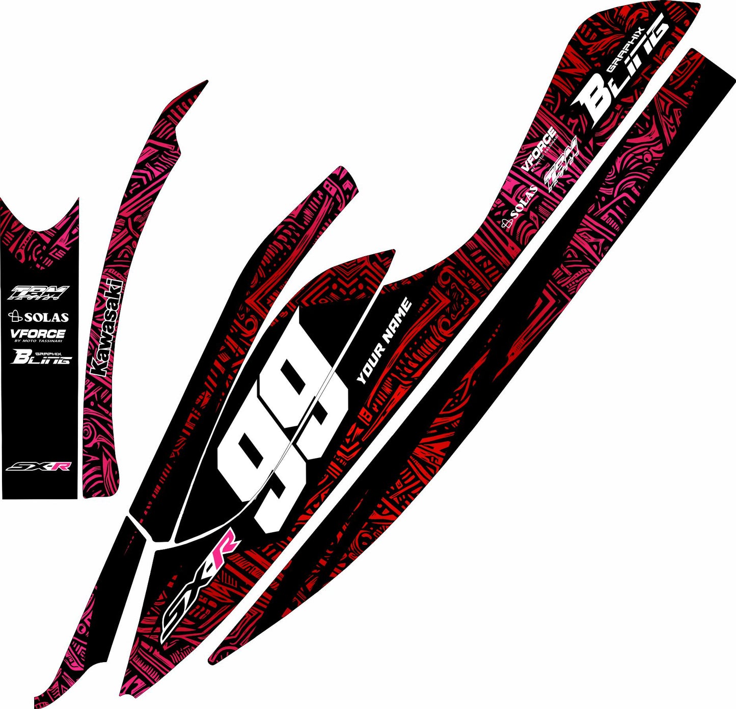 KAWASAKI SXR 800 FULL GRAPHICS KIT "TORTURE RED" DESIGN