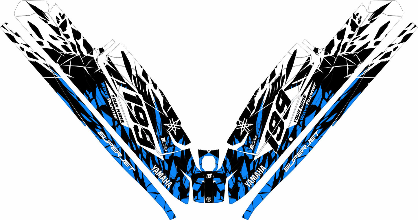YAMAHA SUPER JET FULL GRAPHICS KIT "CLASHED BLUE" DESIGN