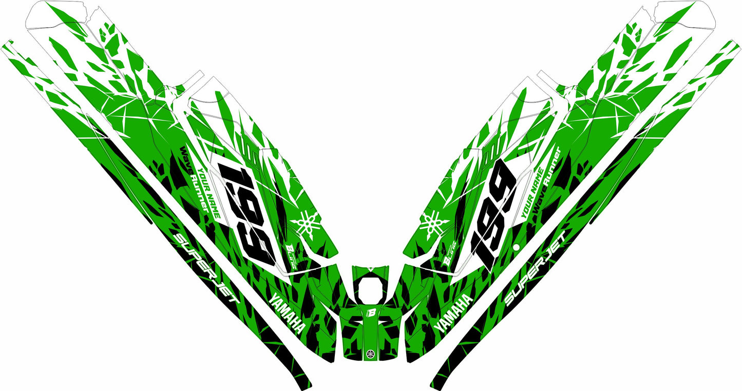 YAMAHA SUPER JET FULL GRAPHICS KIT "CLASHED GREEN" DESIGN