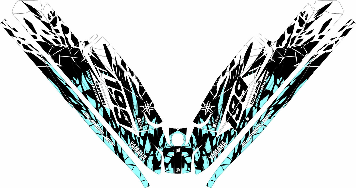 YAMAHA SUPER JET FULL GRAPHICS KIT "CLASHED ICE BLUE" DESIGN