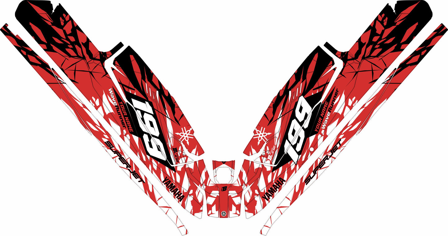 YAMAHA SUPER JET FULL GRAPHICS KIT "CLASHED RED" DESIGN