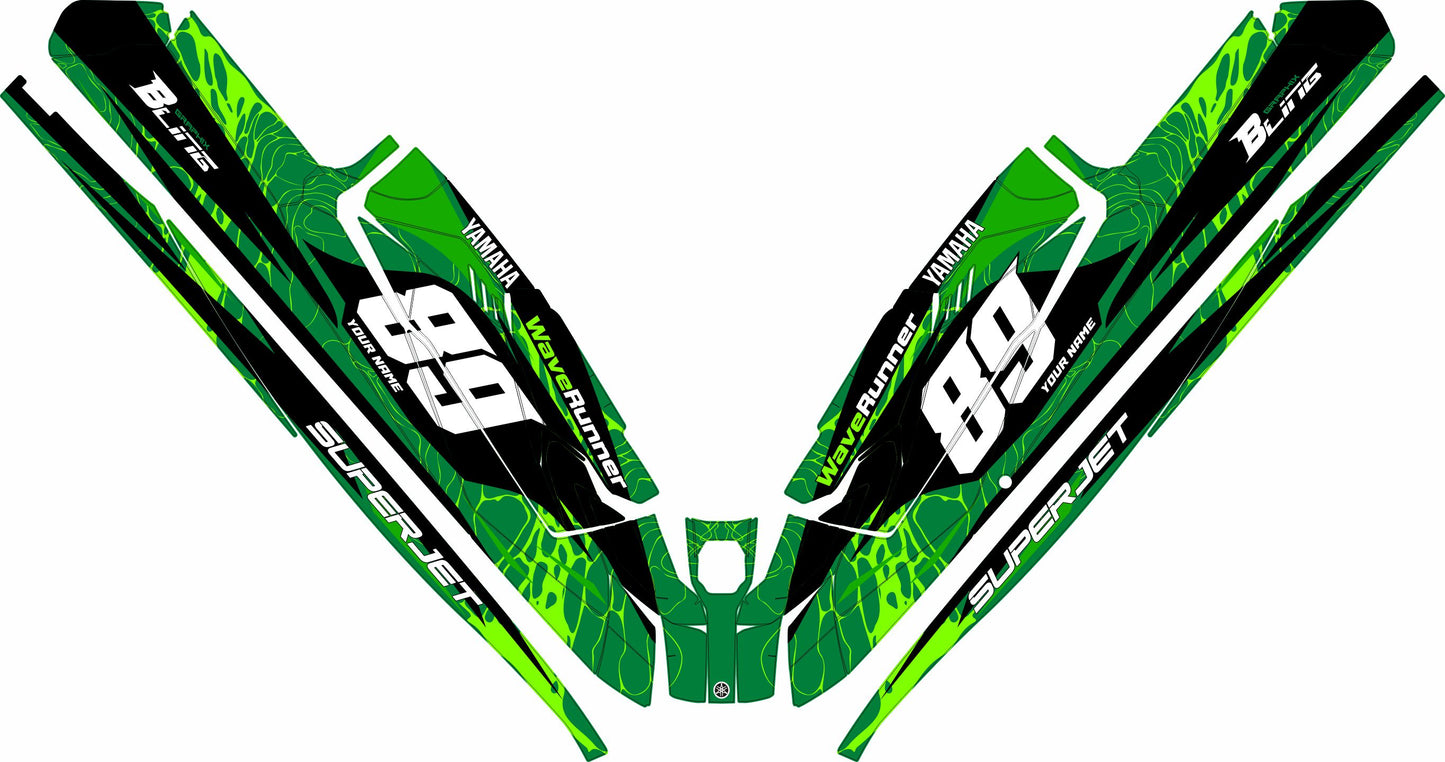 YAMAHA SUPER JET FULL GRAPHICS KIT "LIQUID GREEN" DESIGN