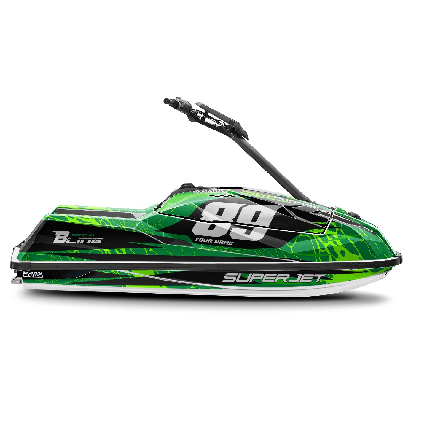 YAMAHA SUPER JET FULL GRAPHICS KIT "LIQUID GREEN" DESIGN