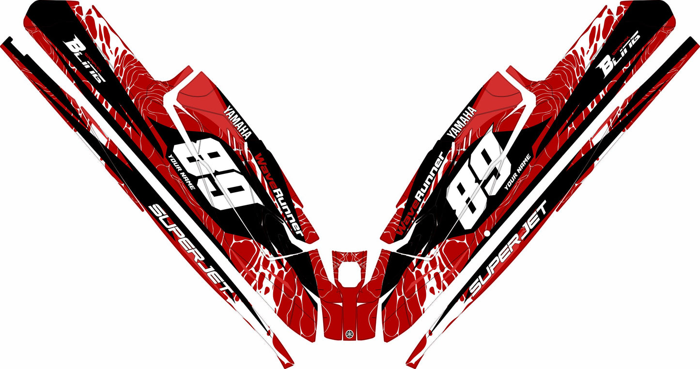 YAMAHA SUPER JET FULL GRAPHICS KIT "LIQUID RED" DESIGN