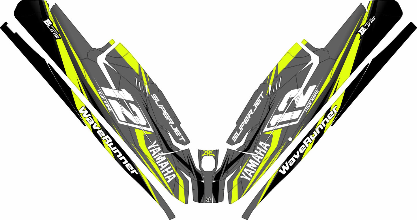 YAMAHA SUPER JET FULL GRAPHICS KIT "RACED LIME GREEN" DESIGN