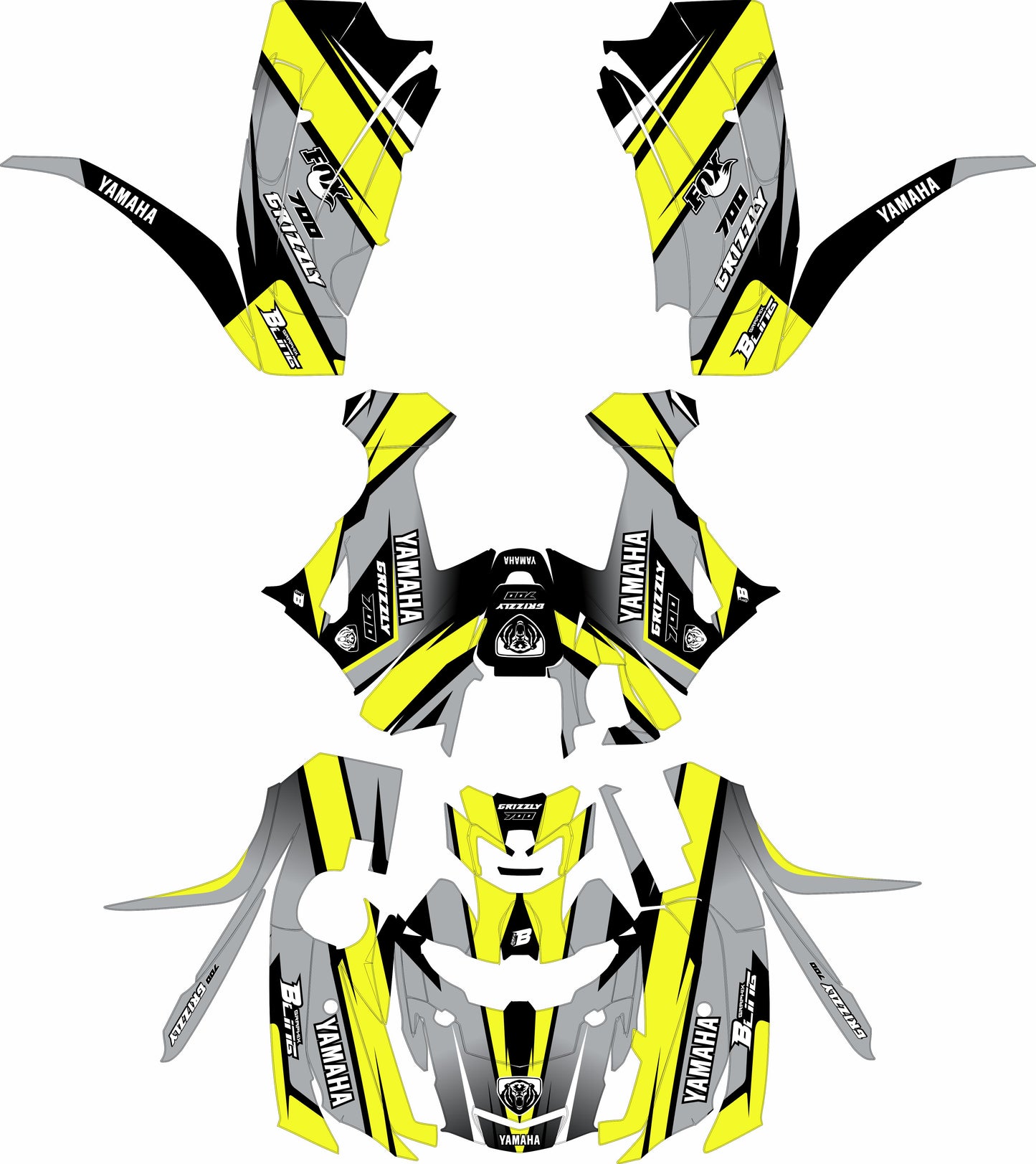 YAMAHA GRIZZLY 660 700 FULL GRAPHICS KIT ''ATOM FLUO'' DESIGN