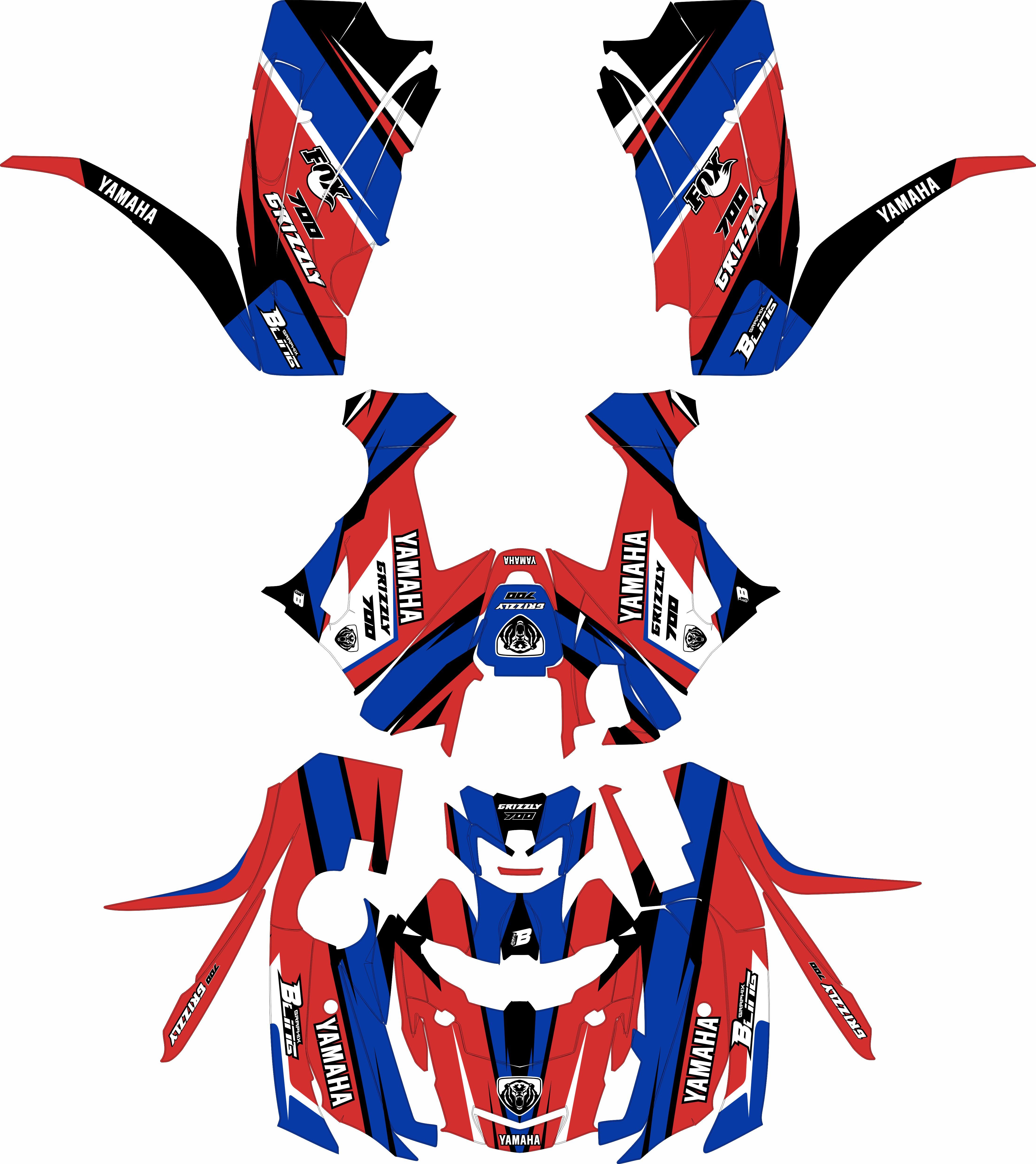 Red Graphix YAMAHA GRIZZLY 660 700 FULL GRAPHICS KIT ''ATOM RED'' DESIGN – bling ...