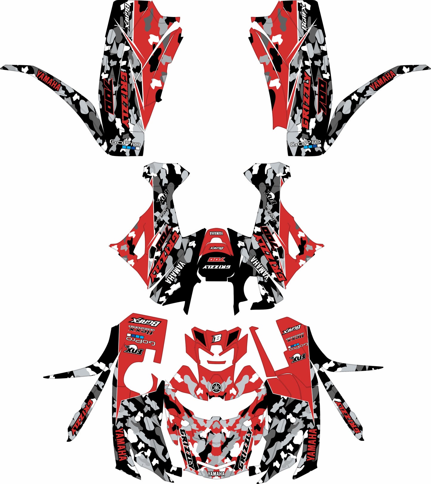 YAMAHA GRIZZLY 660 700 FULL GRAPHICS KIT ''CAMO RED'' DESIGN