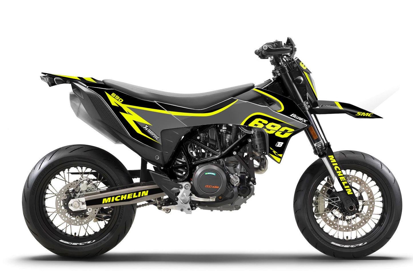 FULL GRAPHICS KIT FOR KTM SMC-R 690 2019-2021 SUPERMOTO FLUO ''SMC DARK'' DESIGN