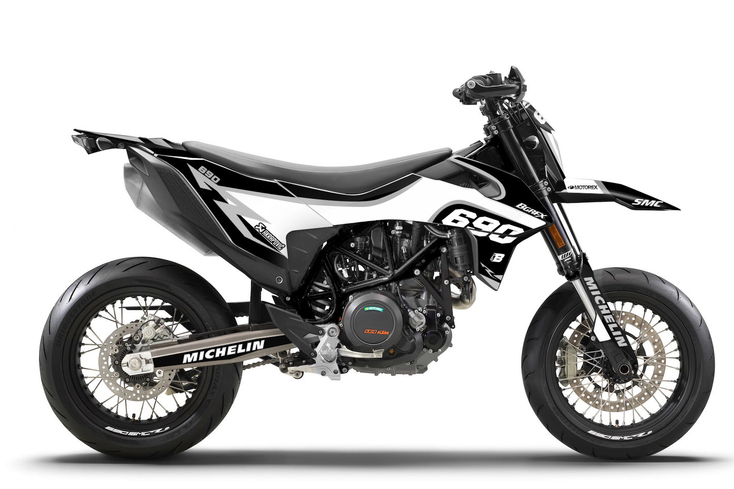 FULL GRAPHICS KIT FOR KTM SMC-R 690 2019-2021 SUPERMOTO ''SMC White and Black'' DESIGN