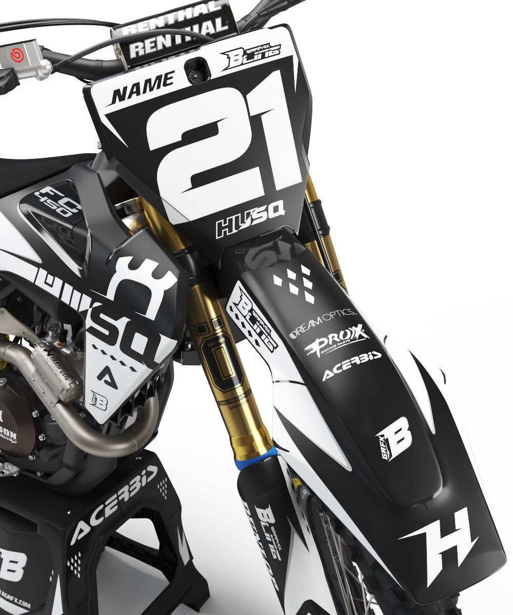 FULL GRAPHICS KIT FOR HUSQVARNA ''ARROW W&B MATT'' DESIGN