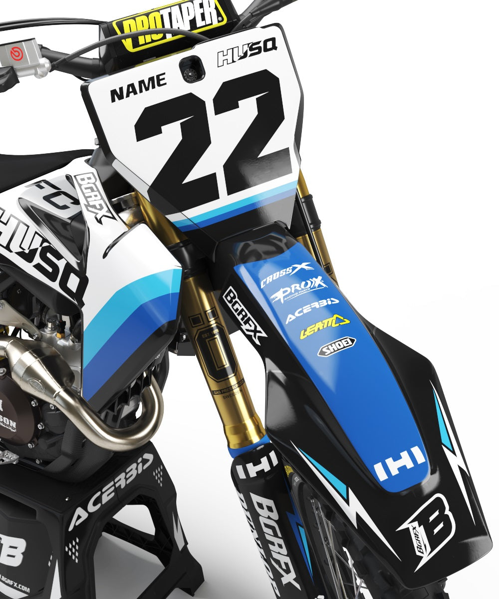 FULL GRAPHICS KIT FOR HUSQVARNA ''WAVED Blue and white'' DESIGN