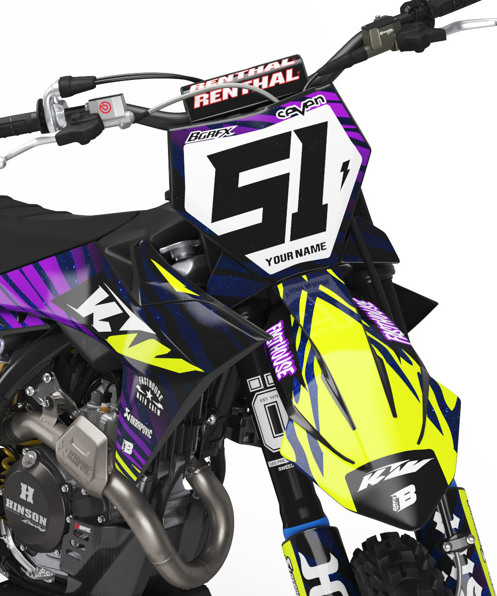 FULL GRAPHICS KIT FOR KTM FLUO ''COSMIC FLUO" DESIGN