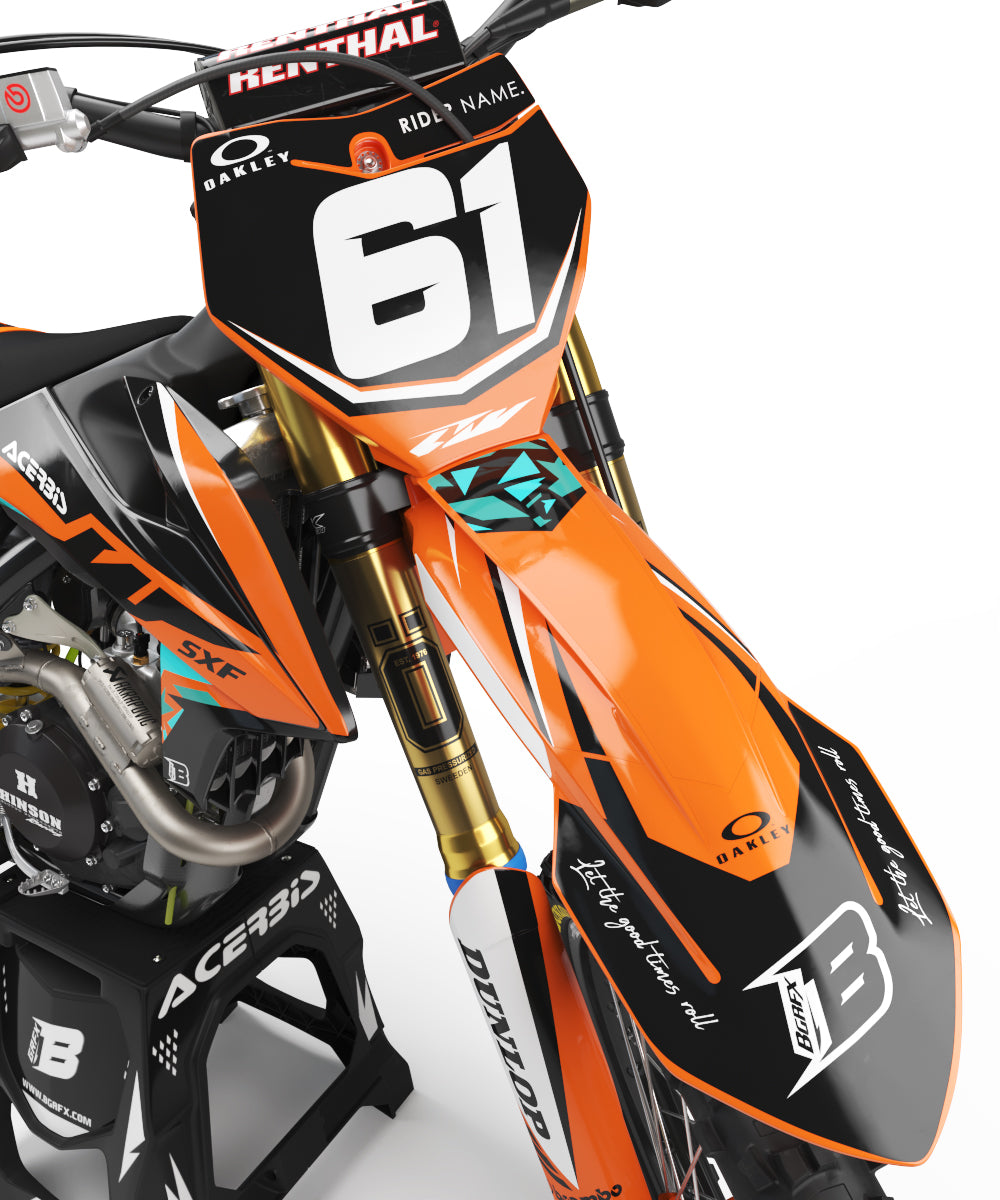 FULL GRAPHICS KIT FOR KTM ''TRINGLED ORANGE'' DESIGN